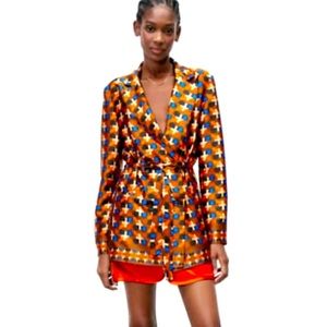 Zara Printed Blazer with Belt